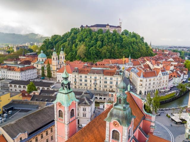 Aerial views of European Union Capitals -  Ljubljana, Slovenia