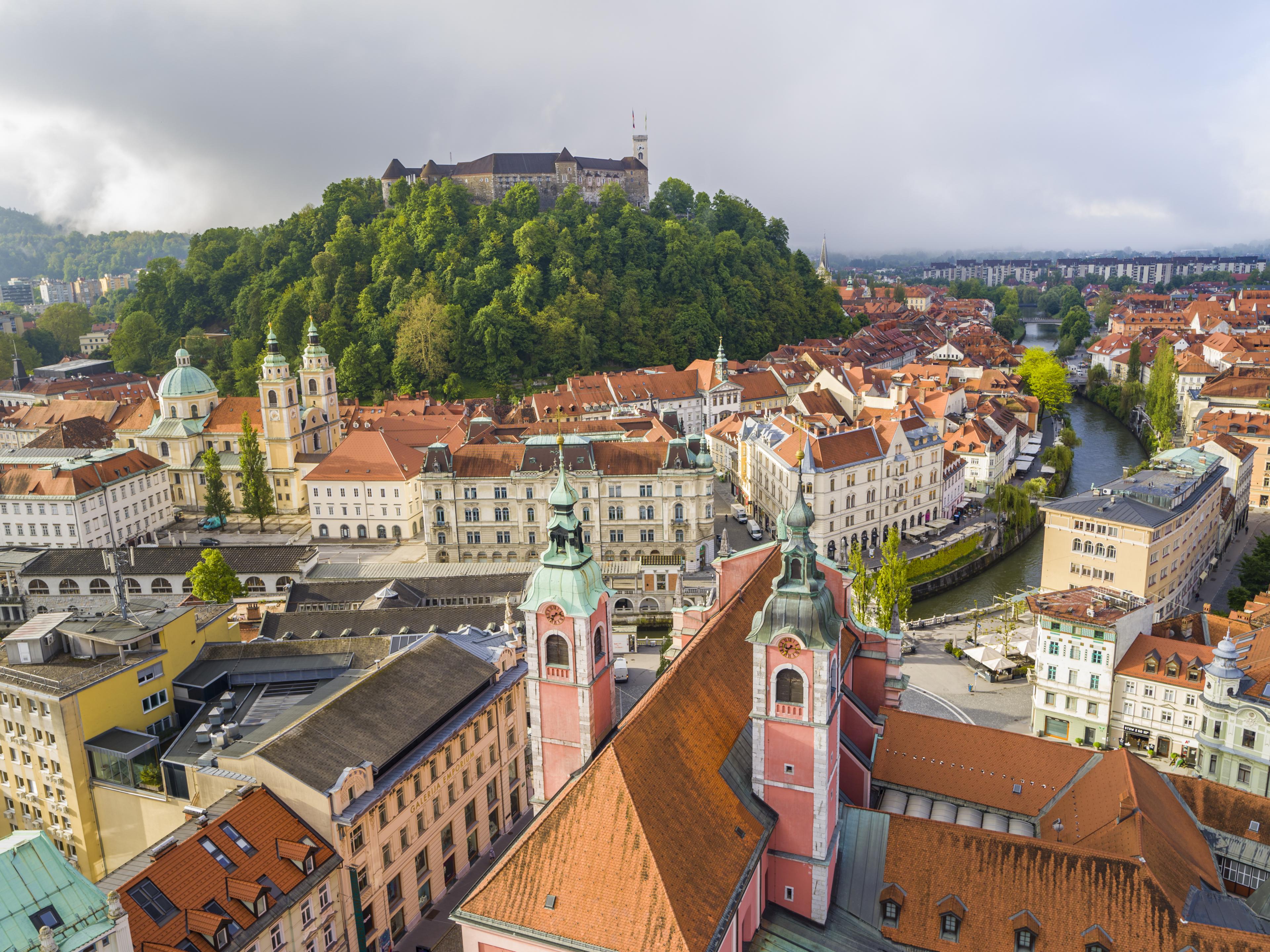 Aerial views of European Union Capitals -  Ljubljana, Slovenia
