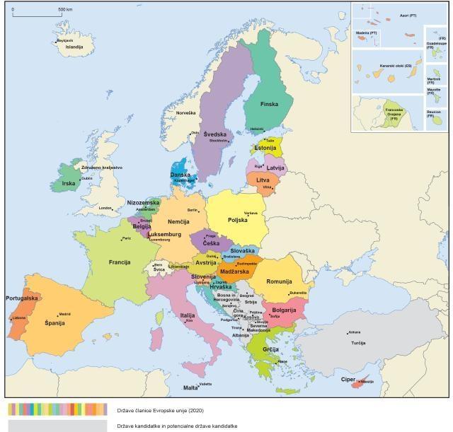 Geographic map of the European Union of 27