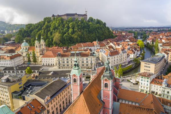 Aerial views of European Union Capitals -  Ljubljana, Slovenia