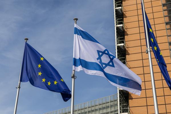 Israeli flag in front of the Berlaymont building in solidarity with Israel