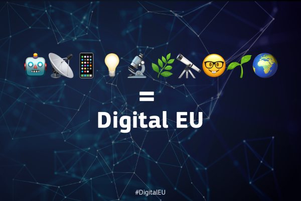 Digital EU (Fotto: napis Digital EU s serijo emojiev, ki ponazarjajo različna področja digitalizacije)