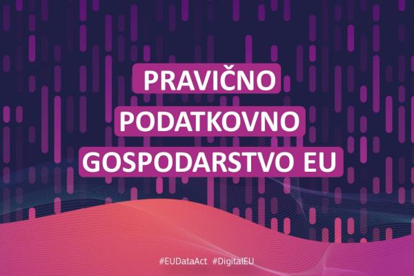 Evropski akt o podatkih  (napis: pravično podatkovno gospodarstvo na vijolično-roza podlagi)