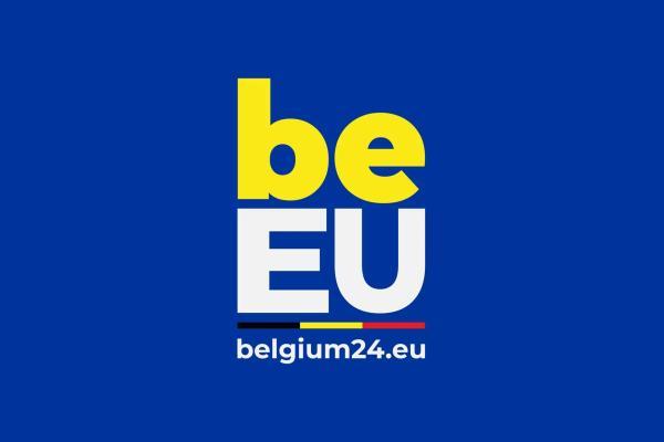 Belgijsko predsedovanje EU (logotip beEU s spletno stranjo predsedovanja)