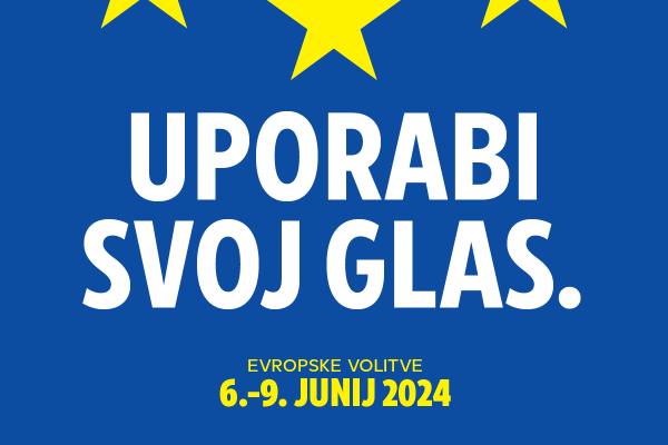 Evropske volitve 2024 (Foto: logotip s pripisom "Uporabi svoj glas" in datumom volitev)